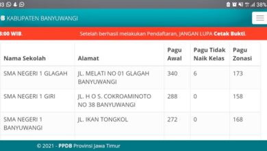 Screnshot PPDB Kabupaten Banyuwngi tahun 2021 yang menunjukkan pagu tidak naik kelas di SMAN 1 Glagah