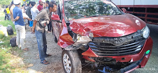 Kondisi Mobil Avanza Mobil Avanza BK 1867 YV Kaka lantas di Jalan Lintas Sumatera KM 111 tepatnya di Desa Perkebunan Tanah Gambus Kecamatan Lima Puluh Kabupaten Batubara
