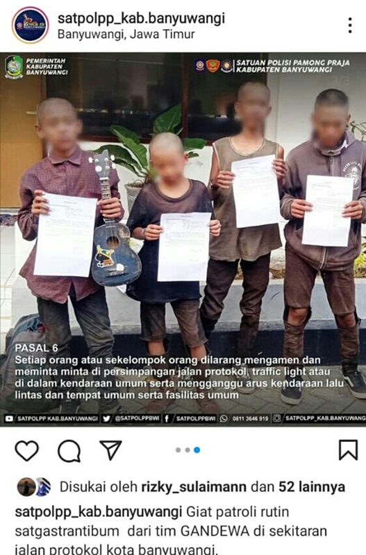 Anak punk yang ditangkap dan diunggah di IG resmi Satpol PP Banyuwangi