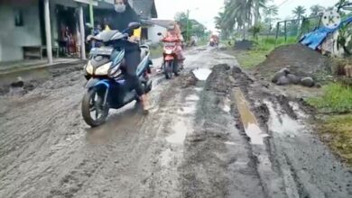 Duh, seperti ini jalan di Dusun Krajan Barat, di Desa Parangharjo, Kecamatan Songgon, Banyuwangi, yang rusak parah