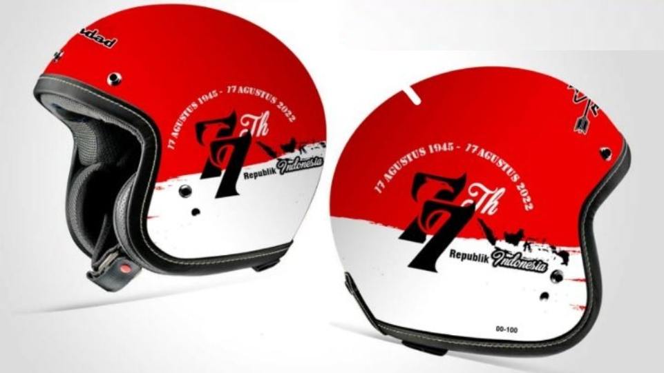Helm retro modern bertema Dirgahayu RI ke 77 produksi PT PIL. (Dok. Istimewa)