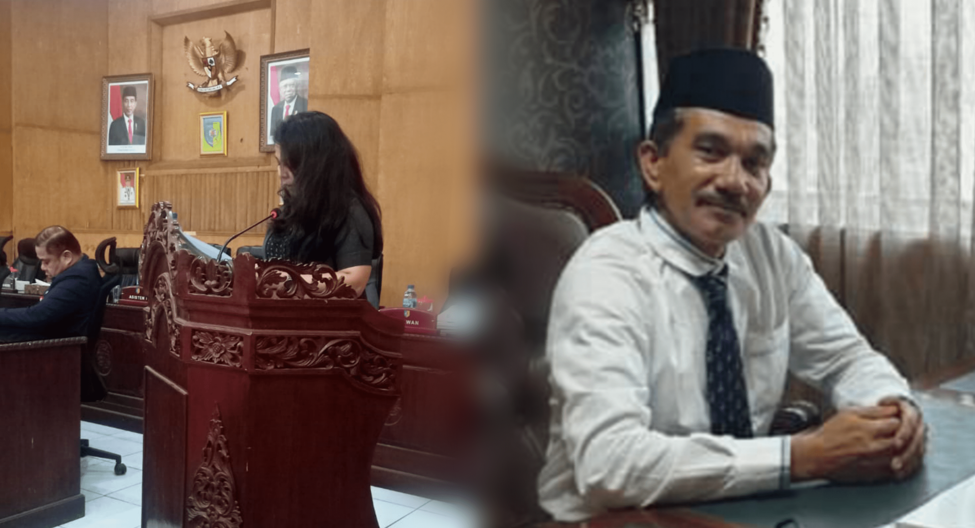Juru bicara Fraksi Partai Golkar DPRD Batubara Rizky Arietta saat Rapat Paripurna penyampaian pendapat akhir Fraksi (kiri), Politisi Senior Muhammad Rafiq saat dikonfirmasi wartawan (kanan). (Doc: Ist)