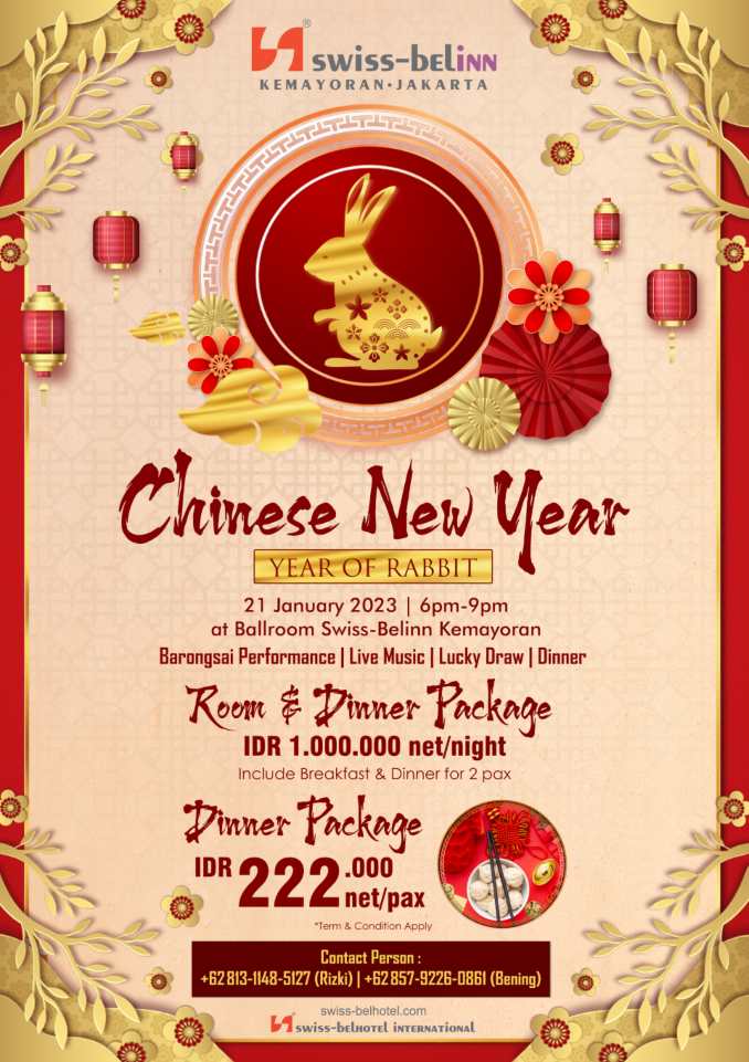 Hotel Swiss-Belinn Kemayoran Siapkan Makan Malam Berhadiah untuk Sambut Imlek 2023. (Dok. Istimewa)
